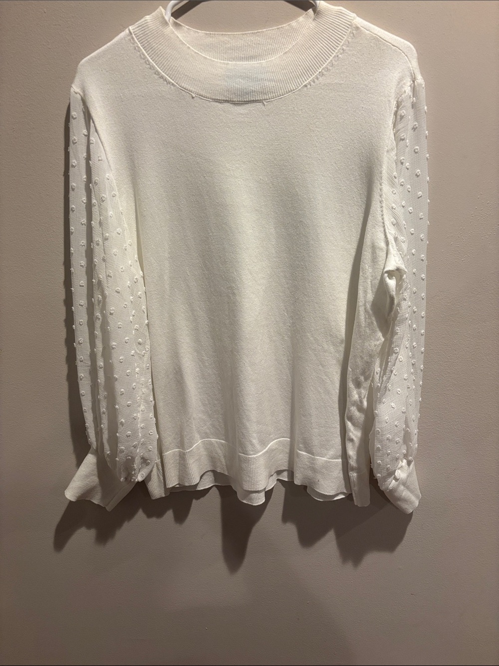 CeCe Cream Textured Dot Sleeve Pullover Sweater
